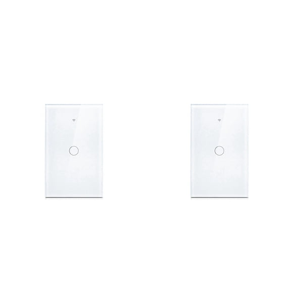 2X Tuya US Plug WiFi Smart Wall Switch 1 Gang No Neutral Wire Touch Sensor LED Light Switches Home   White