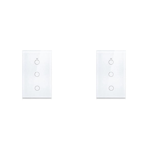 2X Tuya US Plug WiFi Smart Wall Switch 3 Gang No Neutral Wire Touch Sensor LED Light Switches White