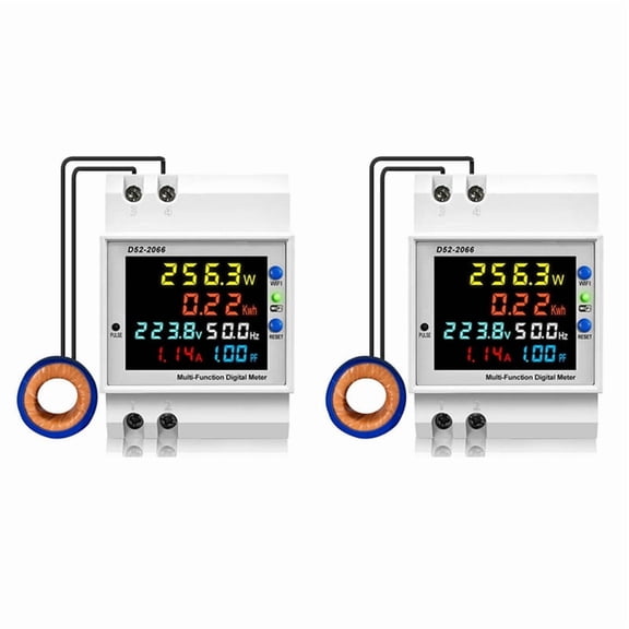 2X Tuya WiFi Intelligent Digital Display Electricity Meter DIN-Rail Voltage Current Meter Power Factor Frequency Meter B,2x Digital Display Electricity Meter,White