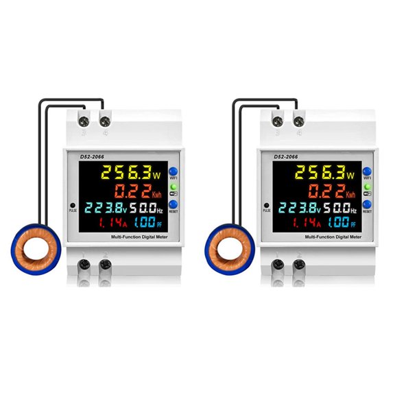 2X Tuya WiFi Intelligent Digital Display Electricity Meter DIN-Rail Voltage Current Meter Power Factor Frequency Meter B
