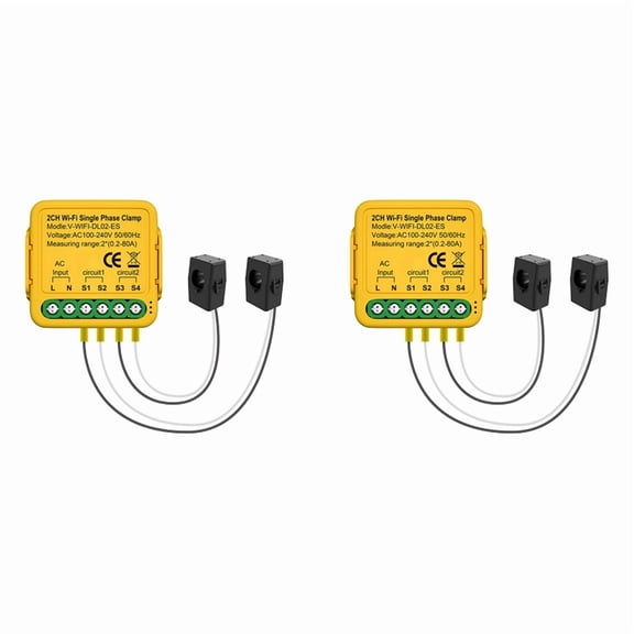 2X Tuya WiFi Power Meter Monitor 2CH Real-Time Current Monitor Automation Notifications Smart Life Remote Control