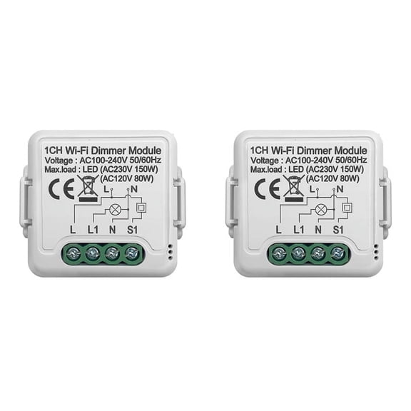 2X Tuya Wifi Smart Dimmer Switch Module 10A Support 2 Way Control 1 Gang Compatible for Home Smart Life App