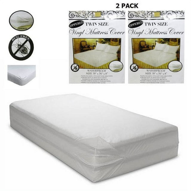 2X Twin Bed Mattress Plastic Cover, Zip Sealed Waterproof Mite & Bed