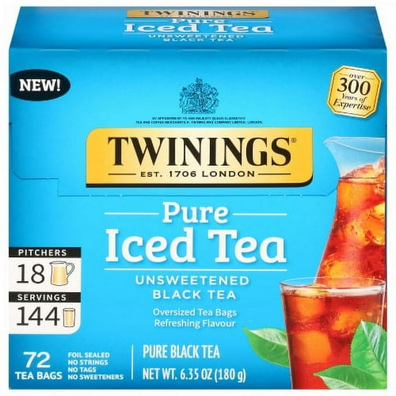 Twinings Pure Unsweetened Black Iced Tea Pitcher Bags 72 ct - Pack of 2