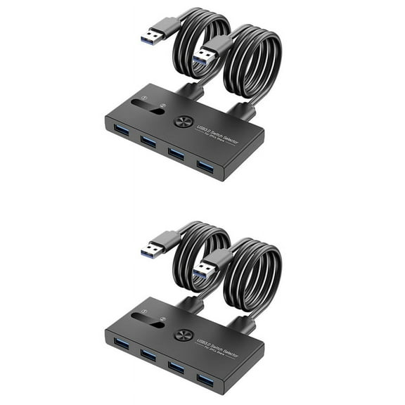 2X USB 3.0 Switch 2 in 4 Out KVM Docking Station Printer Sharing Device Monitor Adapter KVM Converter,2 x KVM Switch 4 x USB Cable,Black