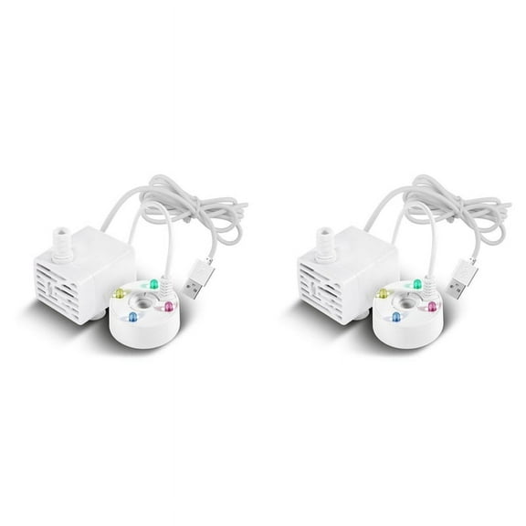 2X USB 5V Water Pump Mist Maker LED Lights Mister Fog Machine, Indoor Fountain Garden Pond Water Fogger Atomizer White