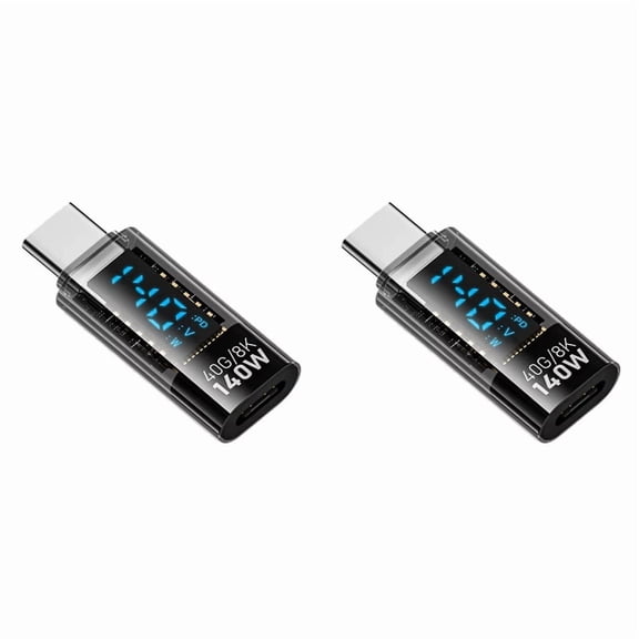 2X USB C Adapter LED Wattage Display 140W 40Gbps 8K PD3.1 Type C Connector Type C Power Meter Tester Black