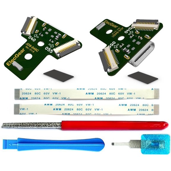 2X USB C Charging Port PCB for 2nd Gen PS4 Controller, Upgrade DS4 from Micro-USB Input Port to USB Type-C Connector Adaptor Replacement for JDS-040, JDS-055, Flex Cable Repair Tool incl.