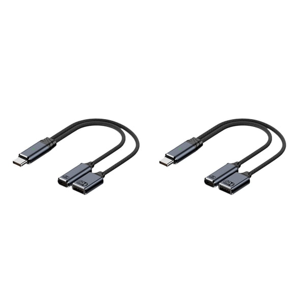 2X USB C OTG Cable Phone Adapter 2 in 1 Type C to USB A Adapter with PD Charging Port for Smartphone Laptop Tablet Grey