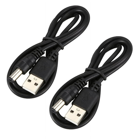 2X USB Cable 5.5mm / 2.1mm 5V DC Power Cable (Black, 75cm)