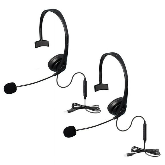 2X USB Call Center Headset with Noise Cancelling Mic Monaural Headphone for PC Home Office Phone Service Plug and Play