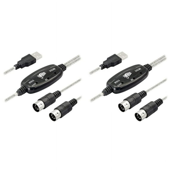 2X USB MIDI Cable Adapter,USB Type A Male to MIDI Din 5 Pin In-Out Cable Interface with LED Indicator for Music Keyboard