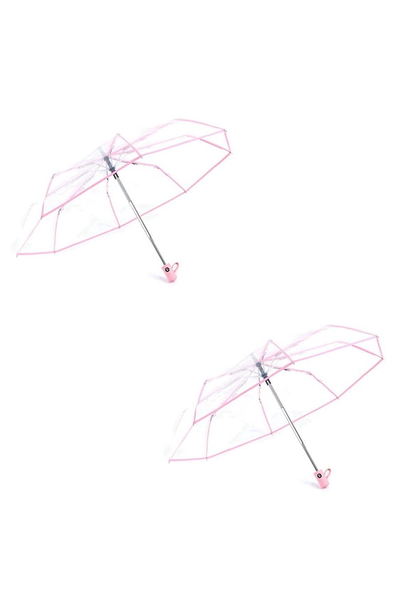 2X Umbrella Automatic Umbrella Rain Women Men Auto Umbrella Compact Folding Transparent + Pink Border