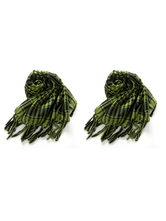 2X Unisex Scarf Polyester Plaid Tassel Arab Desert Shemagh, Green