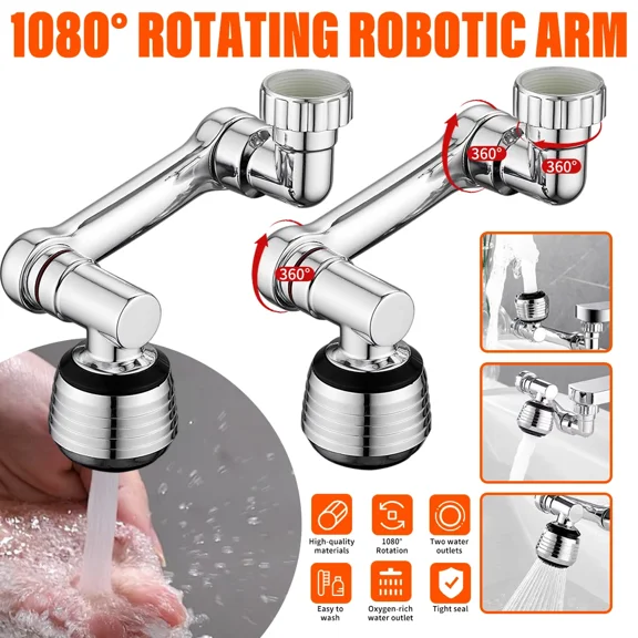 2X Universal 1080 Swivel Extension Faucet Extender Sink Aerator Robotic Arm Tap