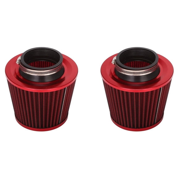 2X Universal Car Air Filter Vehicle Induction Kit High Power Mesh Cone Red Finish