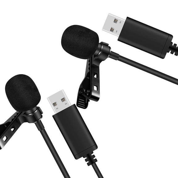 2X Universal USB Microphone Lavalier Microphone Clip-on Computer Mic Plug and Play Omnidirectional Mic