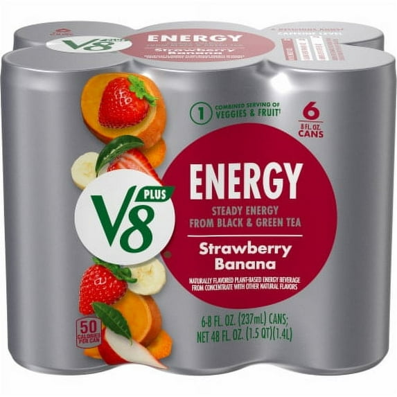 V8 Plus Energy Strawberry Banana Plant-Based Energy Beverage 6 cans / 48 fl oz.