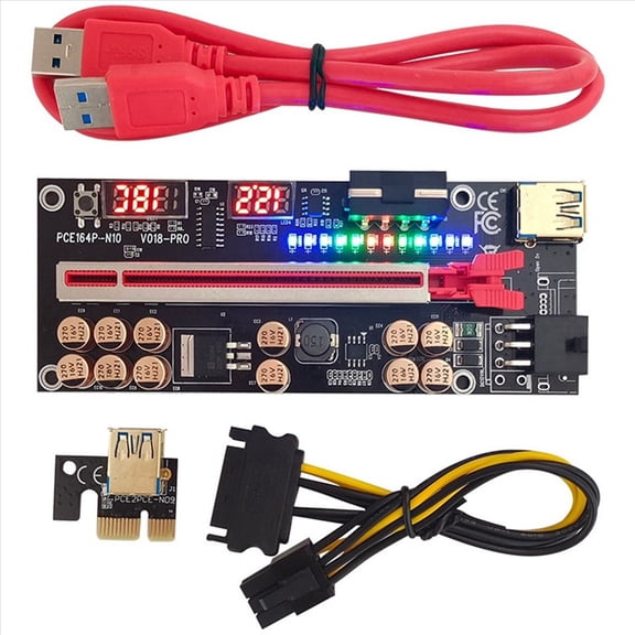 2X VER018 PRO PCI-E Riser Card USB 3.0 Cable 018 PLUS PCI Express 1X to 16X Extender PCIe Adapter for BTC Mining(Red)