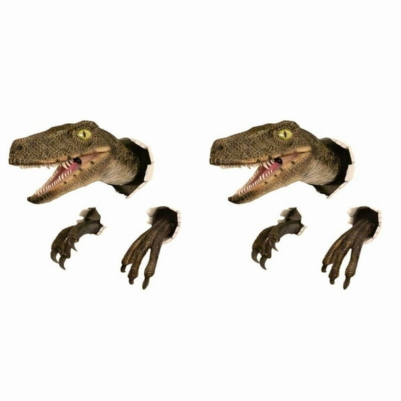 2X Velociraptor Statue Wall Resin Mount Dinosaur Head Sculpture Wall Hanging Ornament for Indoor and Outdoor Dinosaur