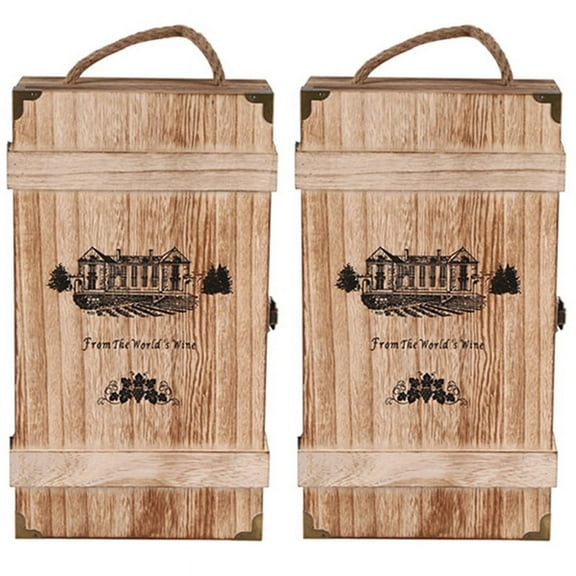 2X Vintage Wood 2 Red Wine Bottle Box Carrier Crate Case Storage Carrying Display Holder Birthday