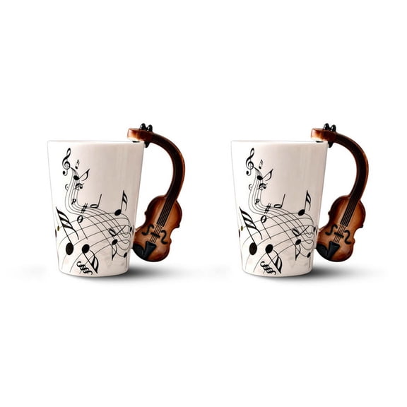 2X Violin Handle Ceramic Cup Free Spectrum Coffee Milk Tea Cup Personality Mug Musical Instrument Gift Cup