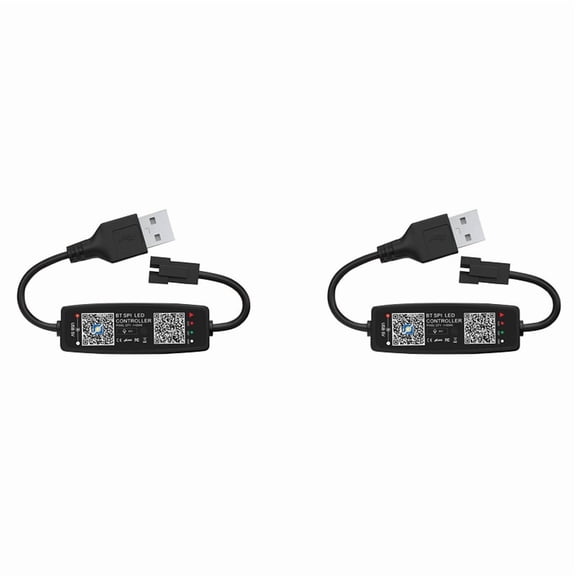 2X WS2812B LED Controller Bluetooth APP Control Music Controller for SK6812 WS2811 WS2812 LED Pixel Light Strip USB 5V,2 x LED Strip Light Controller,Black
