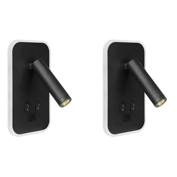 2X Wall Light Backlight USB Charging 330 Degree Rotation Adjustable Wall Lamp Bedside Study Reading Sconce Lamp Black
