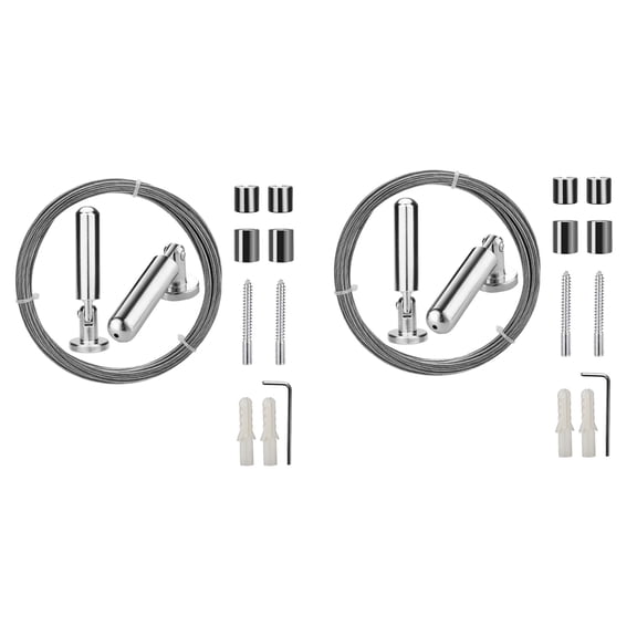 2X Wall Mount Curtain Wire Rod Set for Art Display - Stainless Steel Photo Hanging Clothesline (5 Meter)
