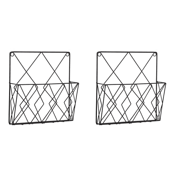 2X Wall Mounted Bookshelf Door Hanging Organizers Wall Magazine Book Shelves Hanging Wall Files Wire Wall Book Rack-A,2 x storage rack,Black