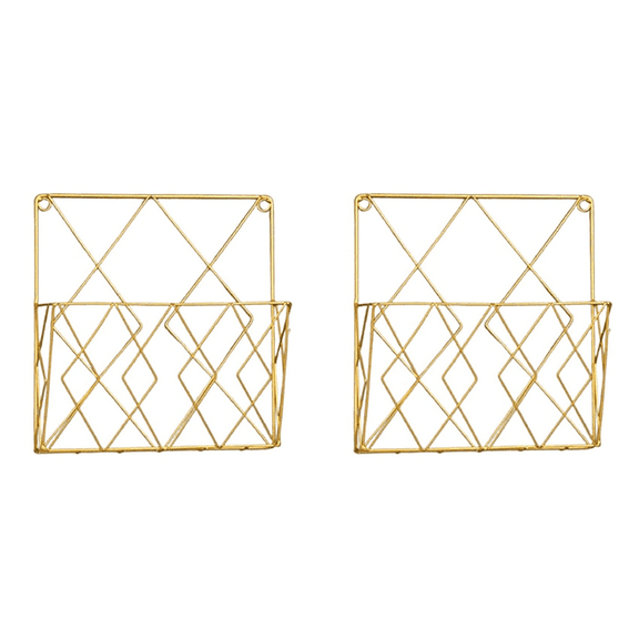2X Wall Mounted Bookshelf Door Hanging Organizers Wall Magazine Book Shelves Hanging Wall Files Wire Wall Book Rack-B,2 x storage rack,Gold