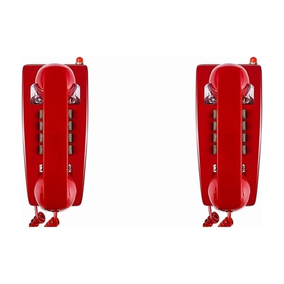 2X Wall Phones for Landline with Mechanical Ringing, Single Line 2554 Wall Telephone with Voicemail Indicator,Red