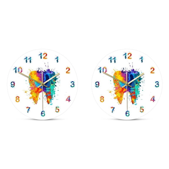 2X Watercolour Tooth Painting Print Wall Clock Dental Clinic Wall Art Non Ticking Wall Watch Orthodontist Dentist