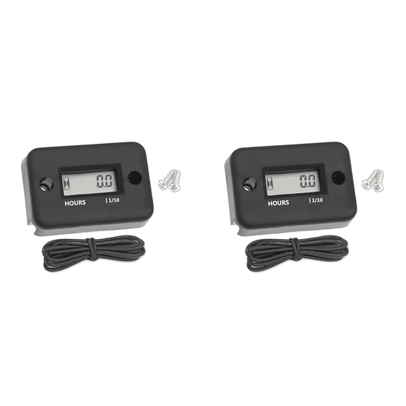 2X Waterproof LCD Display Digital Hour Meter Inductive for Bike ATV Snowmobile Engine, Black