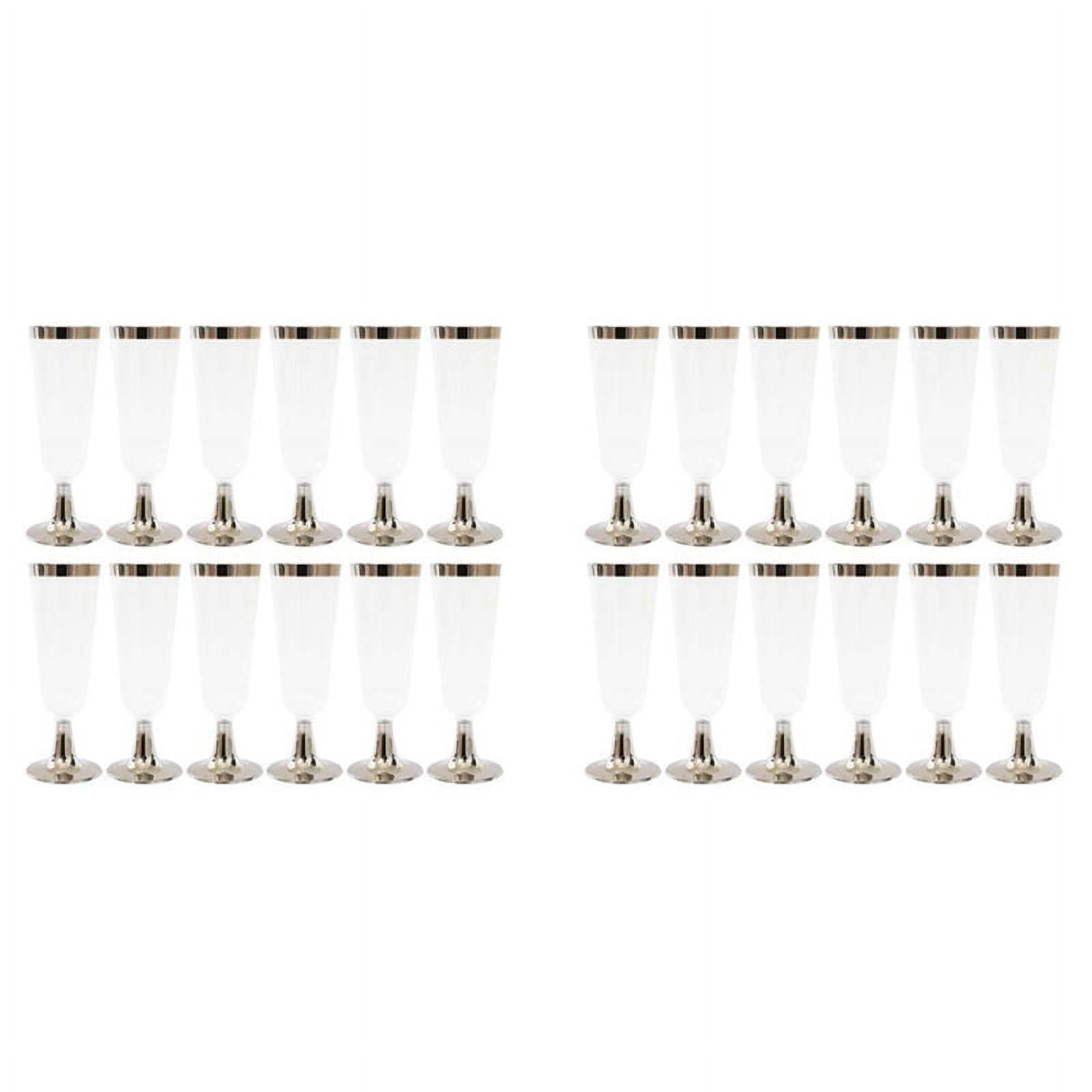 2X Wedding Champagne Flute Disposable Plastic Wedding Cup Champagne Glass Drinking Utensils for -Silver