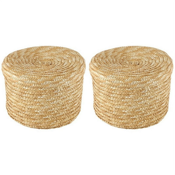 2X Wheat Straw Woven Storage Basket Storage Basket Innovative Basket Rustic Natural Brown Basket(Large )