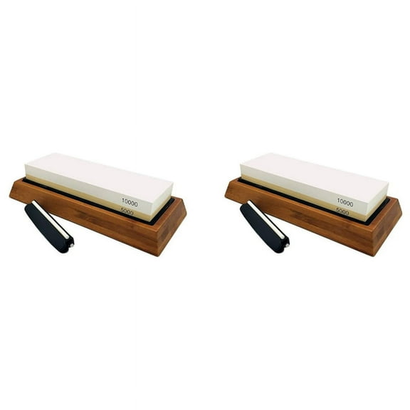 2X Whetstone Set,5000/10000 Grit Double-Sided Knife Sharpening Stone for Kitchen,Non-Slip Bamboo Base and Angle Guide