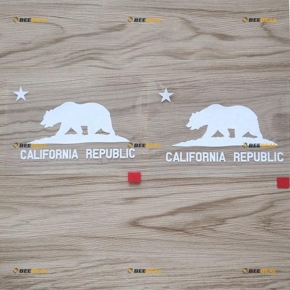 2X White 4" California Flag Cali State Republic Bear Decal Sticker Car Vinyl die Cut Style