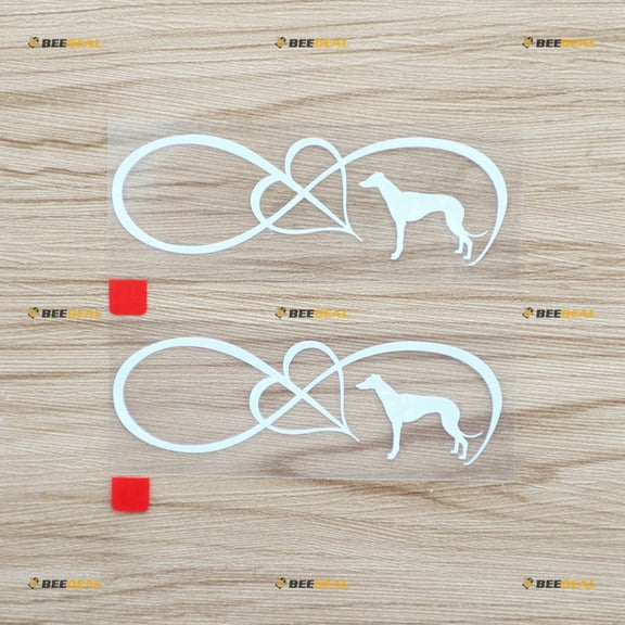 2X White 4" Greyhound Dog Decal Sticker Love Heart Infinity Car Vinyl
