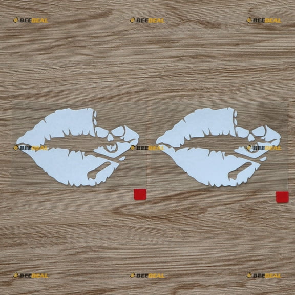 2X White 4" Hot Skull Lips Kiss Decal Sticker Car Computer Windows Vinyl no bkgrd die Cut