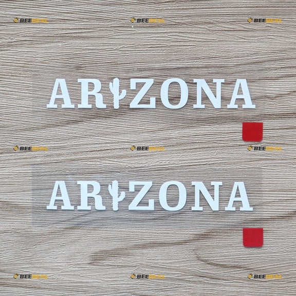 2X White 4 Inches Arizona State Word Cactus Decal Vinyl Sticker Car Laptop Window