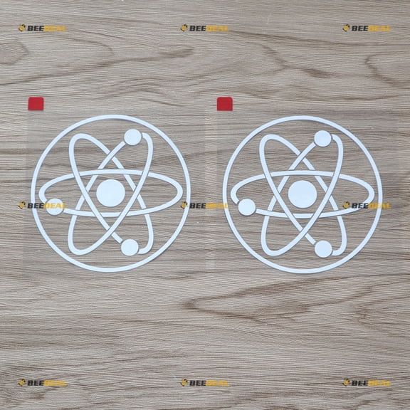2X White 4 Inches - Atom Symbol Decal Vinyl Sticker Car Laptop Window Round