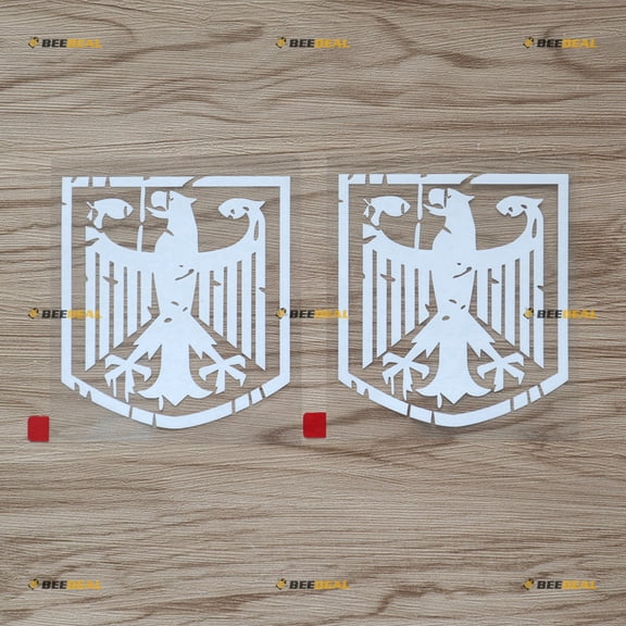2X White 4 Inches German Coat of Arms Eagle Decal Vinyl Sticker Germany Deutschland Die Cut no bkgrd Distressed