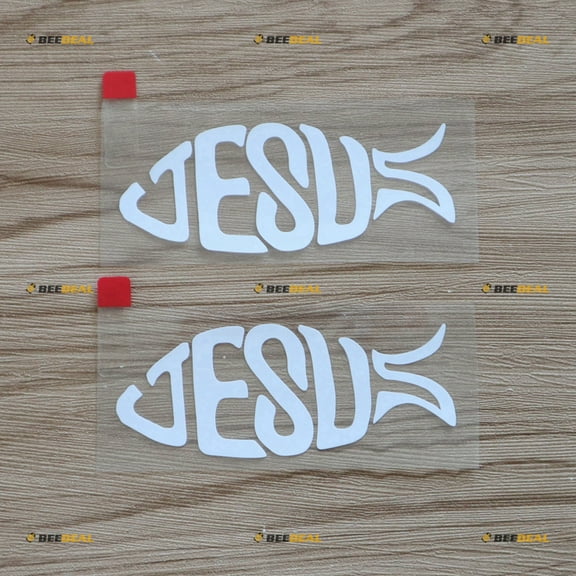 2X White 4" Jesus Fish Ichthys Decal Sticker Die-Cut Christian Christ God Car Vinyl