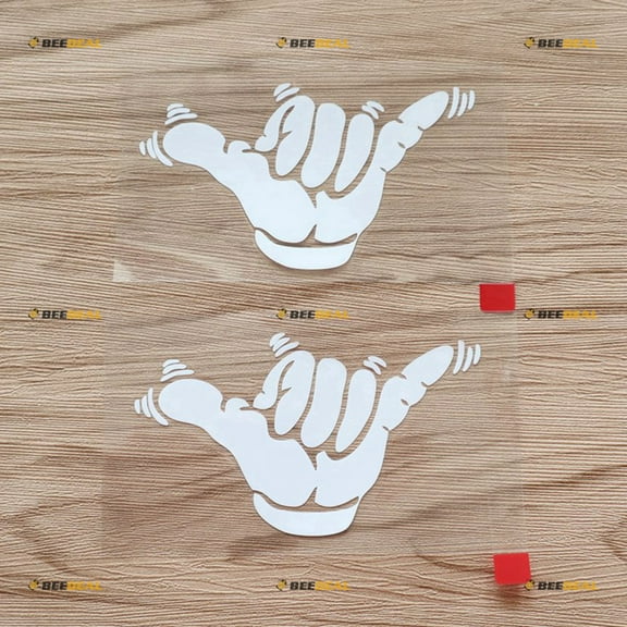 2X White 4" Shaka Sign Hang Loose Decal Sticker Hawaii Hawaiian Car Vinyl Style b