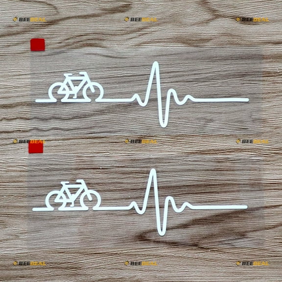 2X White 6" Cycling Funny Bike Bicycle Decal Sticker Heart Beat EKG Car Vinyl Racing Rider