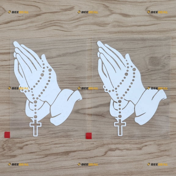 2X White 6" Praying Hands Rosary Beads Decal Sticker Car Vinyl Catholic Christian