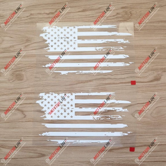 2X White 8" USA American Flag Decal Sticker Car Vinyl die Cut no bkgrd Distressed Style a