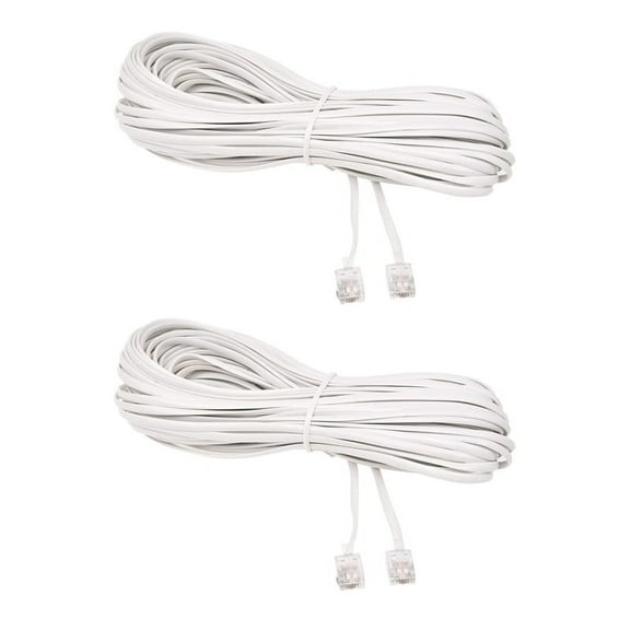 2X White Male 6P2C RJ11 Plug Telephone Fax Modem Line Cable, 14M for Landline Telephone,2 x RJ11 Telephone Cable,White