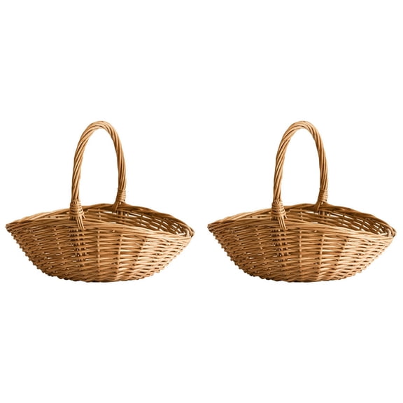 2X Wicker Basket with Handle, Wicker Shopping Basket, Gift Hamper Basket, Picnic Baskets, Kitchen Storage Basket- Large